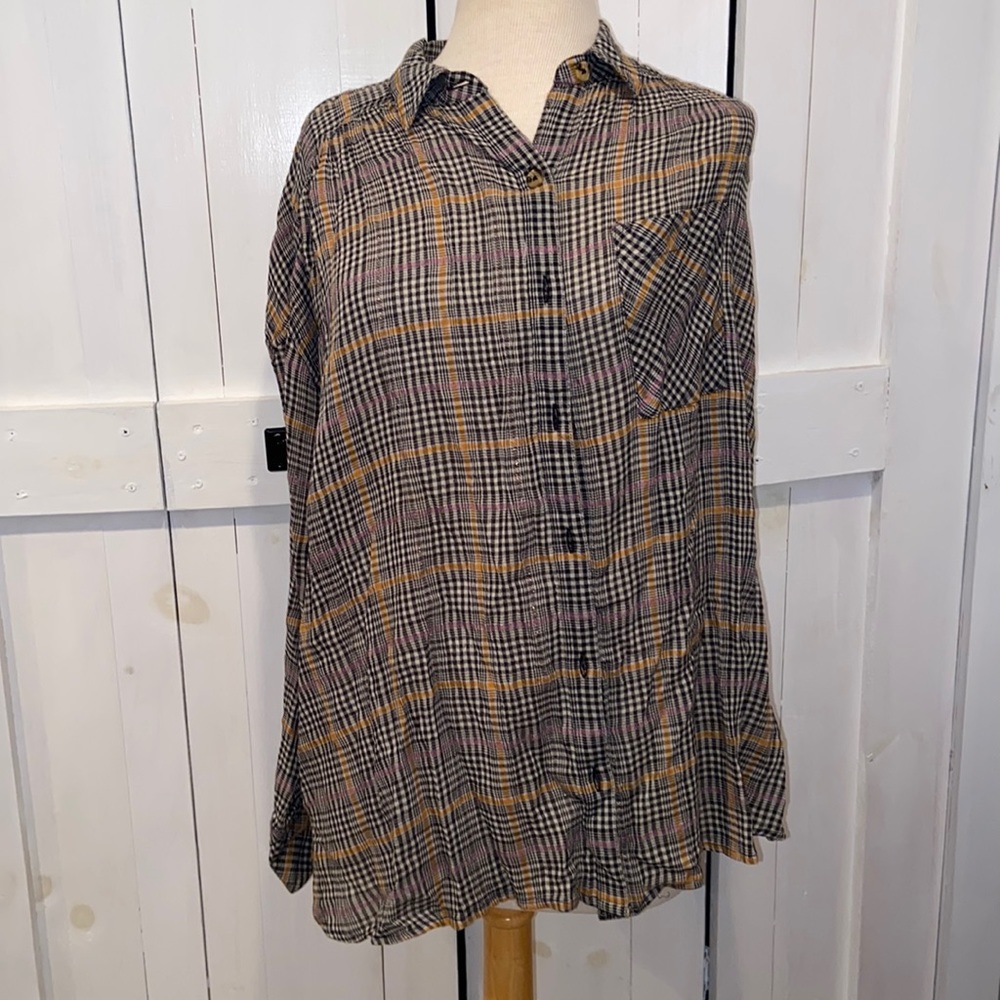 Free People Break My Stride Plaid Button Down